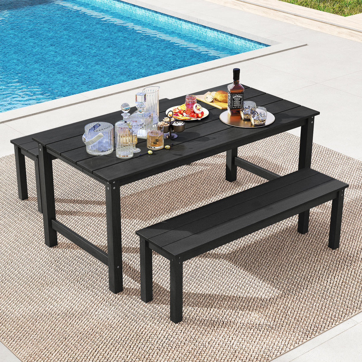 3-Piece Patio Dining Set with 2 Benches, Gray