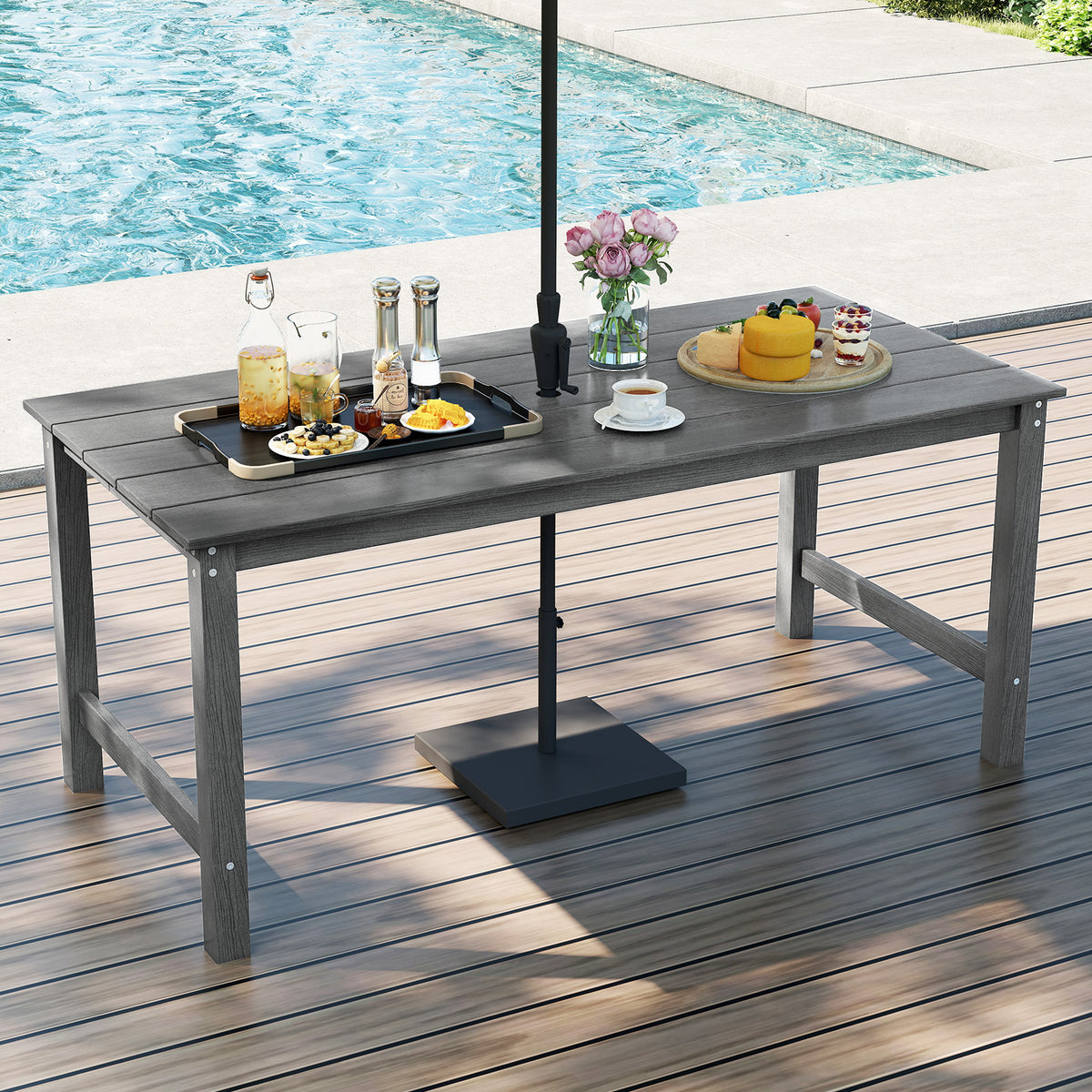 3-Piece Patio Dining Set with 2 Benches, Gray