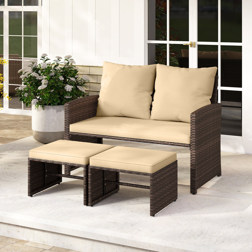 3 Pieces Outdoor Patio PE Wicker Furniture Set with Cushions