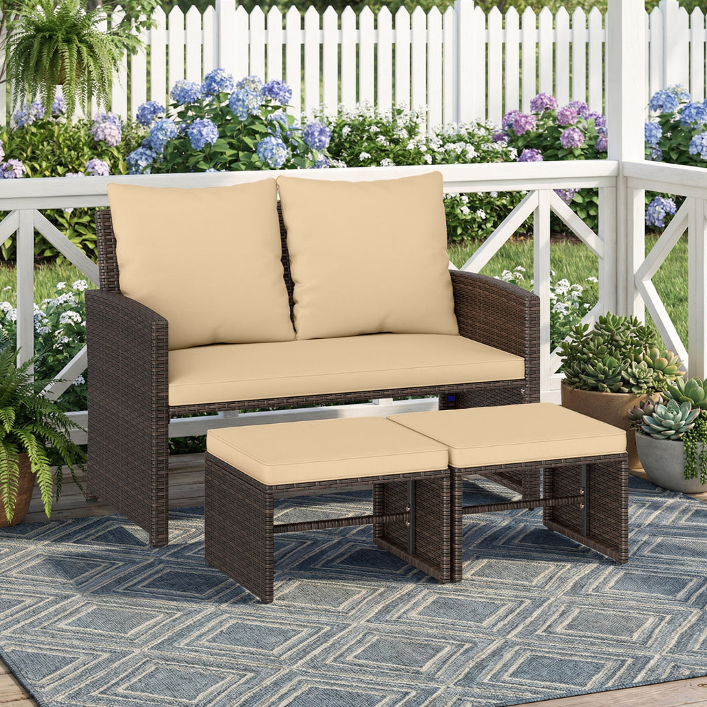 3 Pieces Outdoor Patio PE Wicker Furniture Set with Cushions