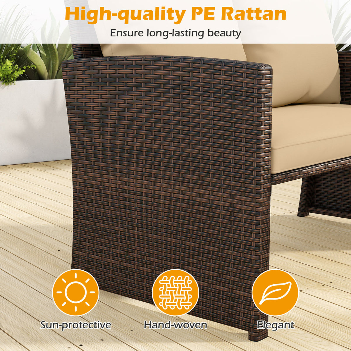 3 Pieces Outdoor Patio PE Wicker Furniture Set with Cushions