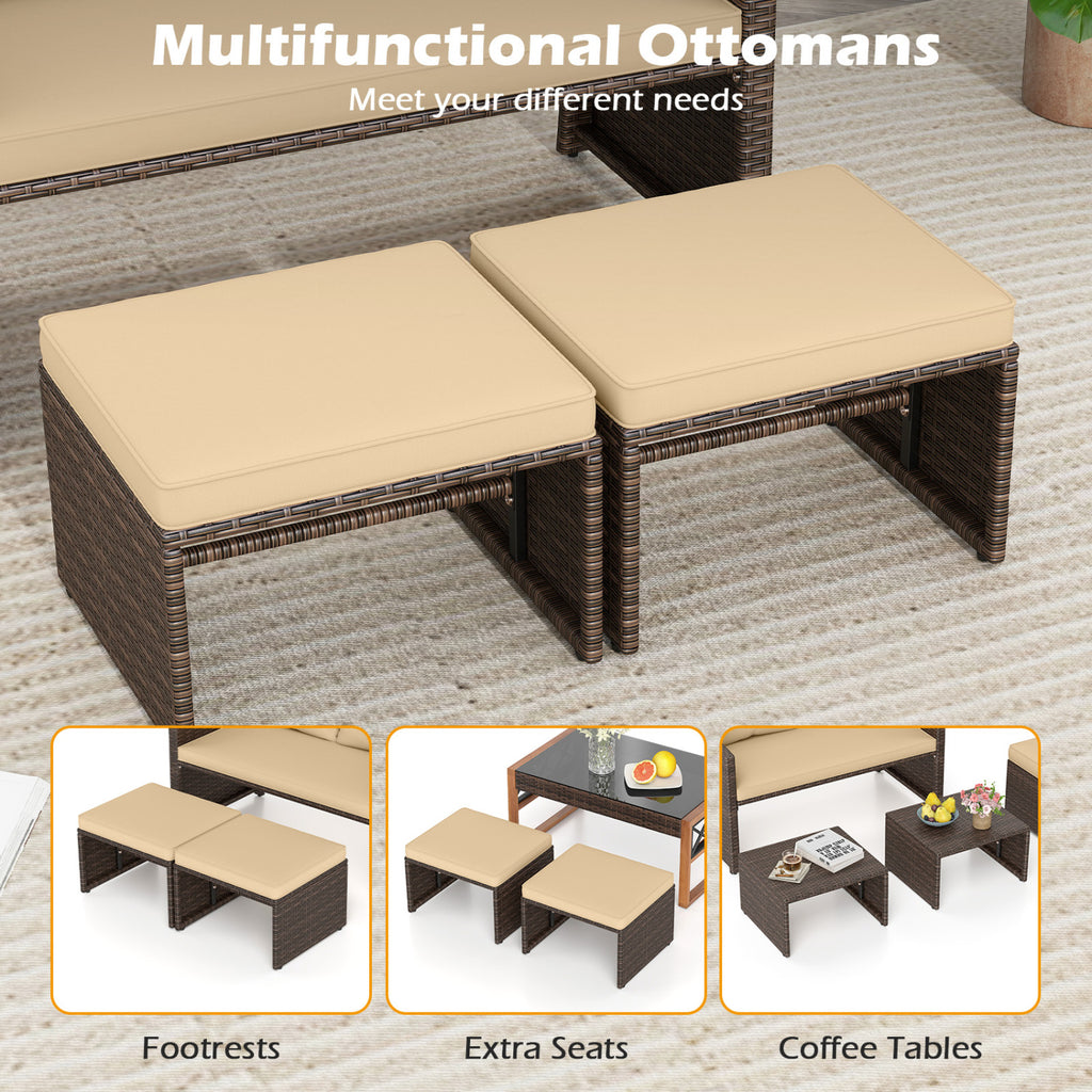 3 Pieces Outdoor Patio PE Wicker Furniture Set with Cushions