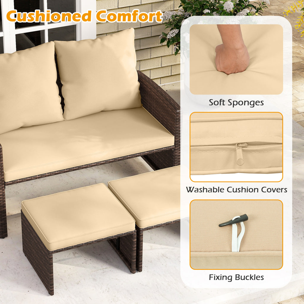 3 Pieces Outdoor Patio PE Wicker Furniture Set with Cushions