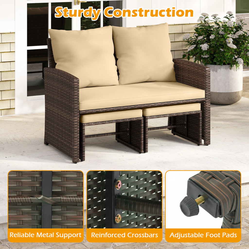 3 Pieces Outdoor Patio PE Wicker Furniture Set with Cushions