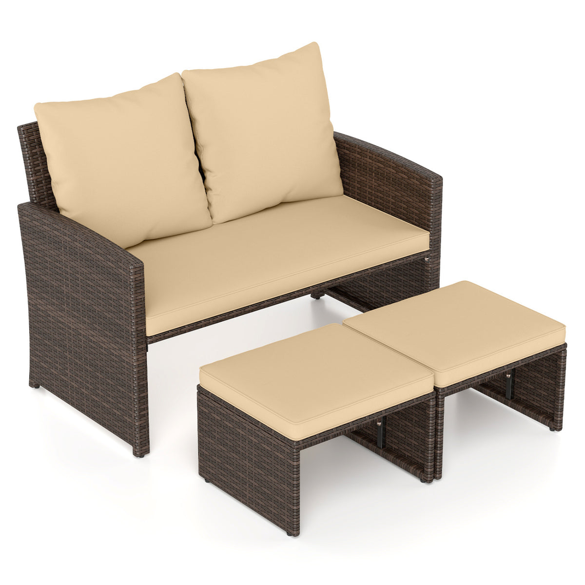3 Pieces Outdoor Patio PE Wicker Furniture Set with Cushions