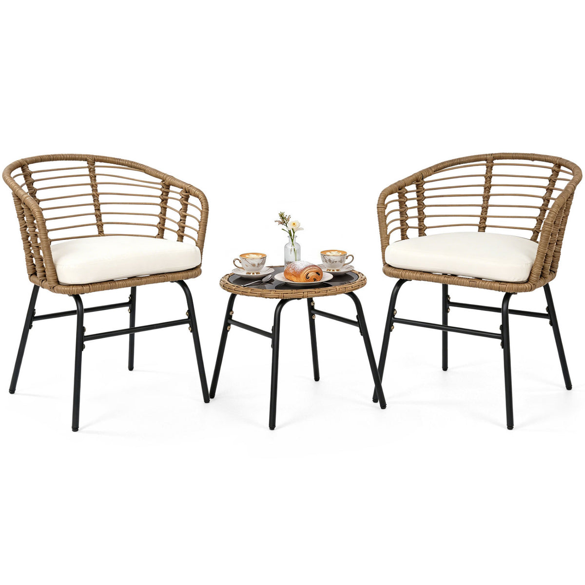 3 Pieces Outdoor Patio Furniture Set with Soft Cushions