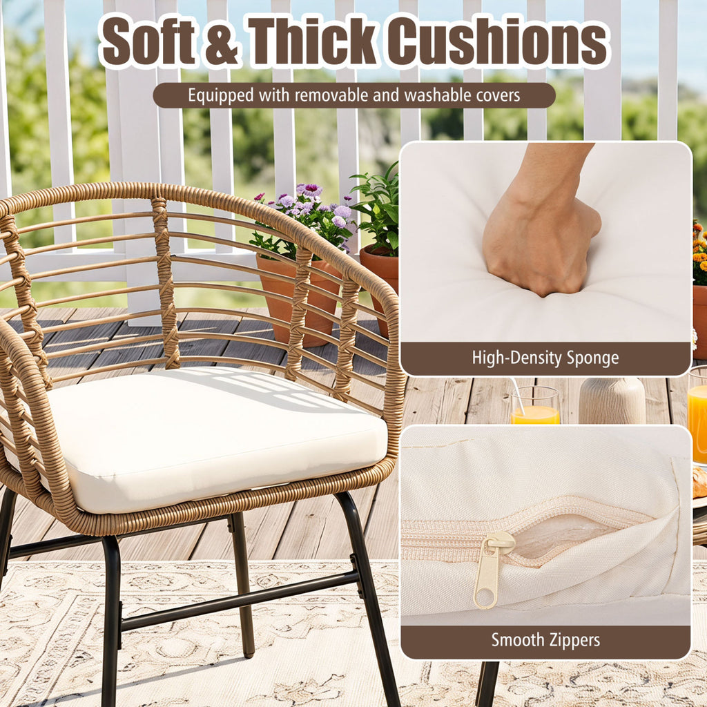 3 Pieces Outdoor Patio Furniture Set with Soft Cushions