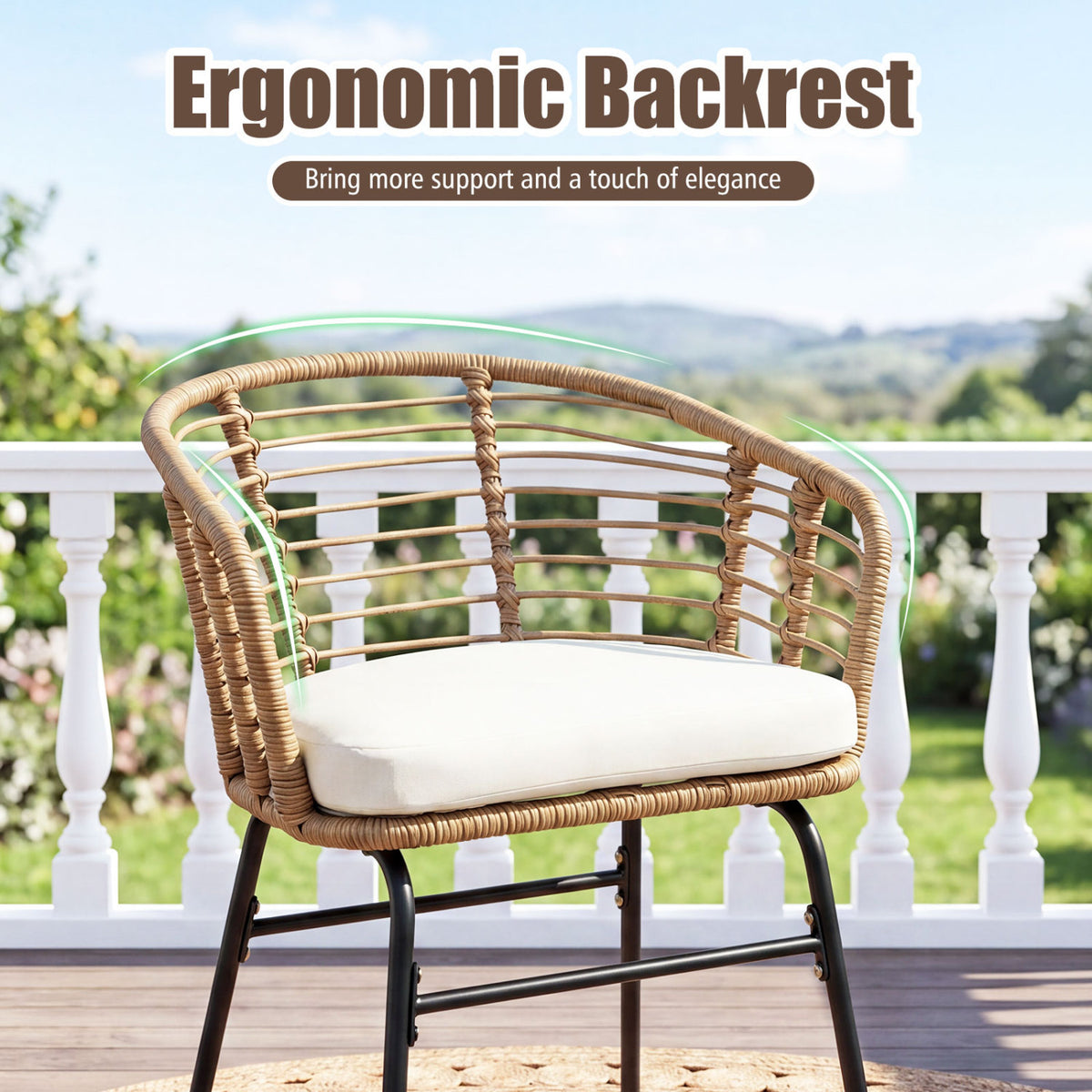 3 Pieces Outdoor Patio Furniture Set with Soft Cushions