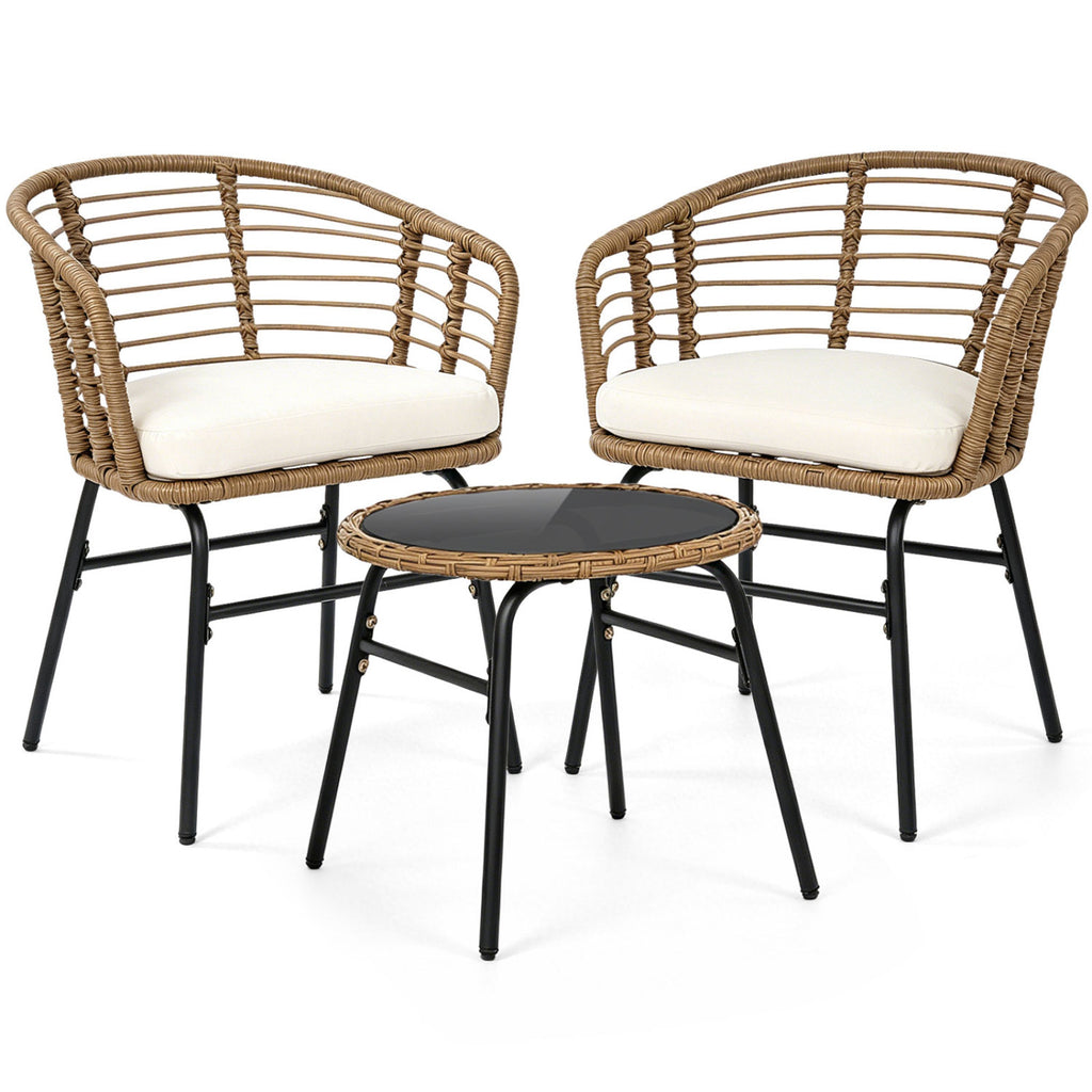3 Pieces Outdoor Patio Furniture Set with Soft Cushions