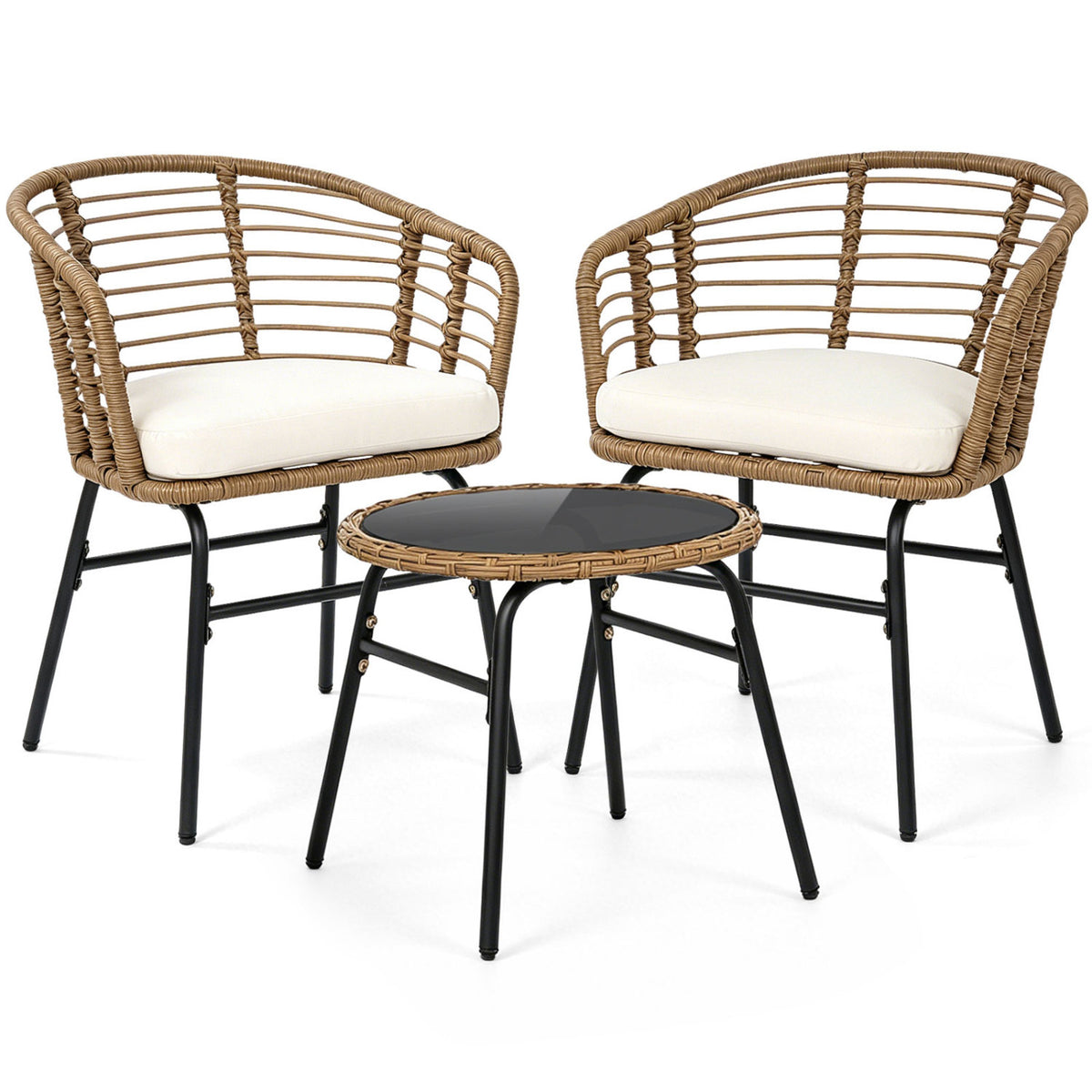 3 Pieces Outdoor Patio Furniture Set with Soft Cushions