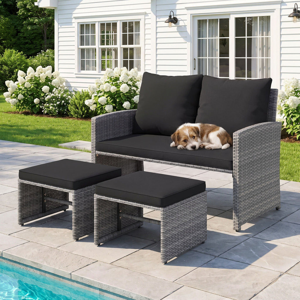 3 Pieces Outdoor Patio PE Wicker Furniture Set with Cushions