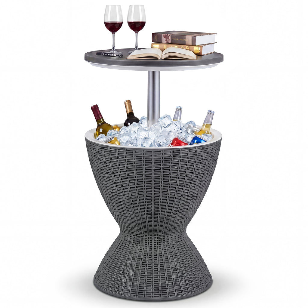 Outdoor Rattan Bar Table with Extendable Tabletop, Gray