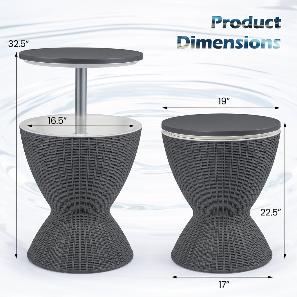 Outdoor Rattan Bar Table with Extendable Tabletop, Gray
