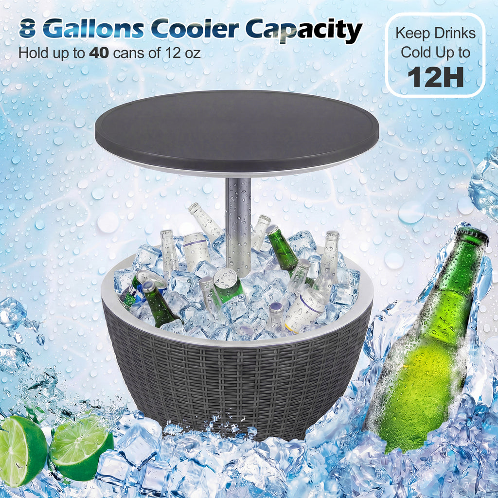 Outdoor Rattan Bar Table with Extendable Tabletop, Gray