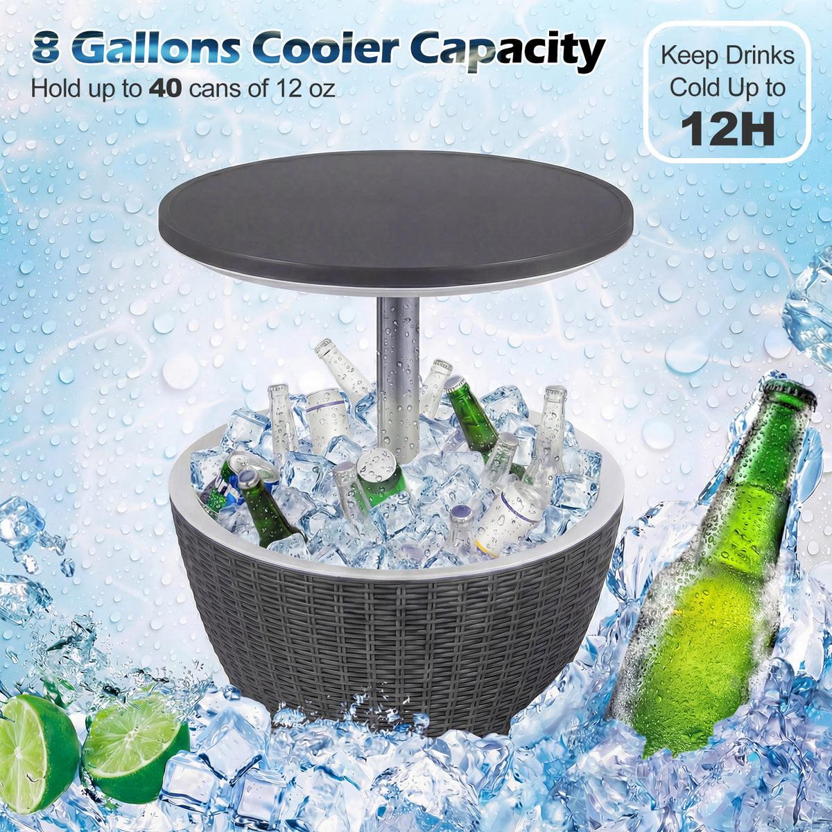 Outdoor Rattan Bar Table with Extendable Tabletop, Gray