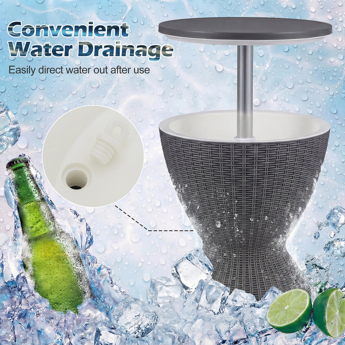 Outdoor Rattan Bar Table with Extendable Tabletop, Gray