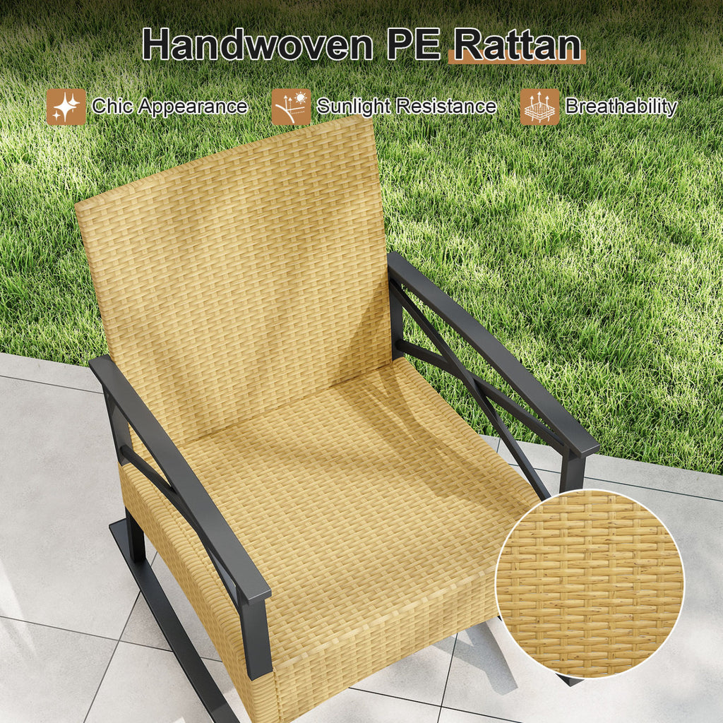 3-Piece Outdoor Rattan Rocking Chairs Set with Glass Top Table - Gray