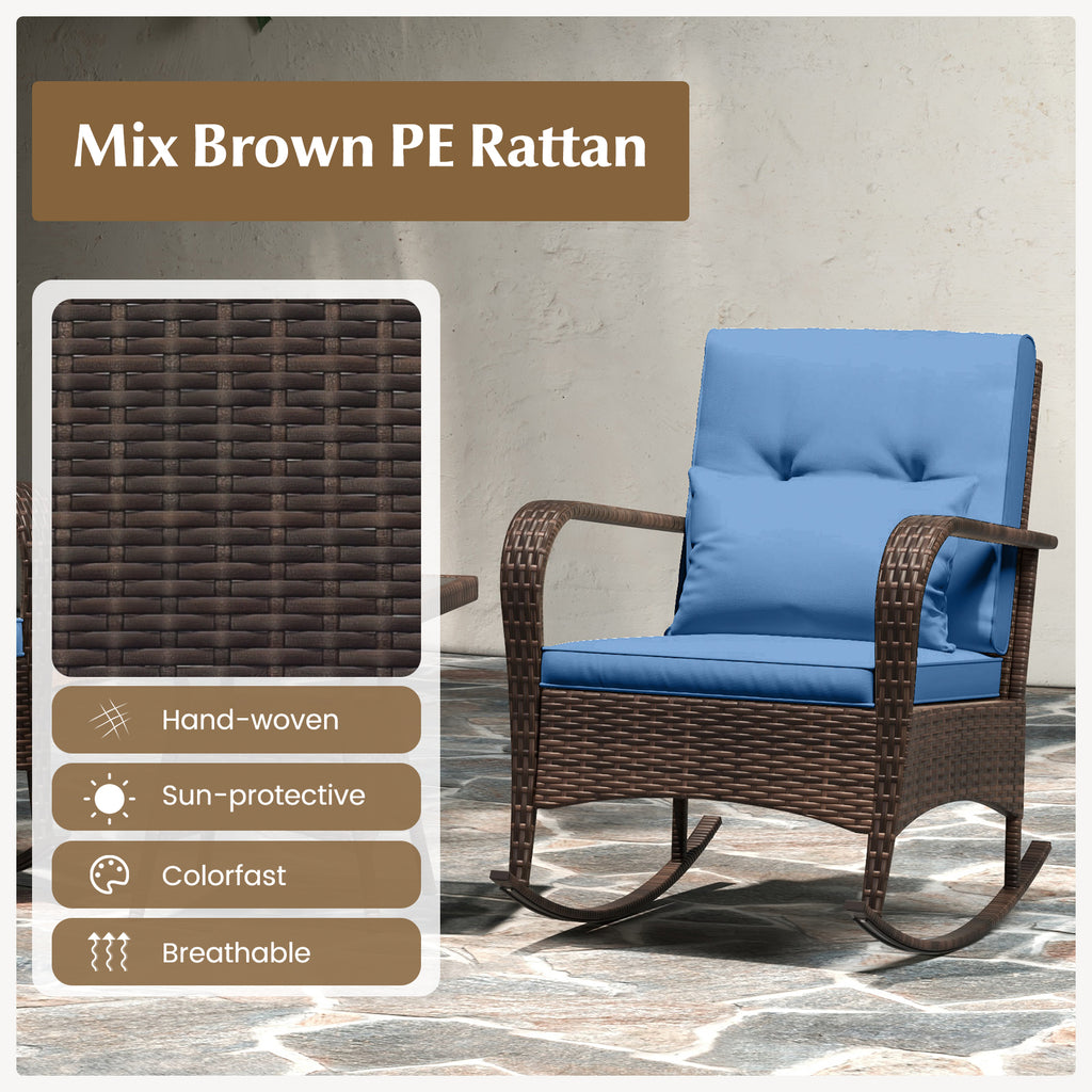 3-Piece Outdoor Rocking Set with Glass Coffee Table - Navy
