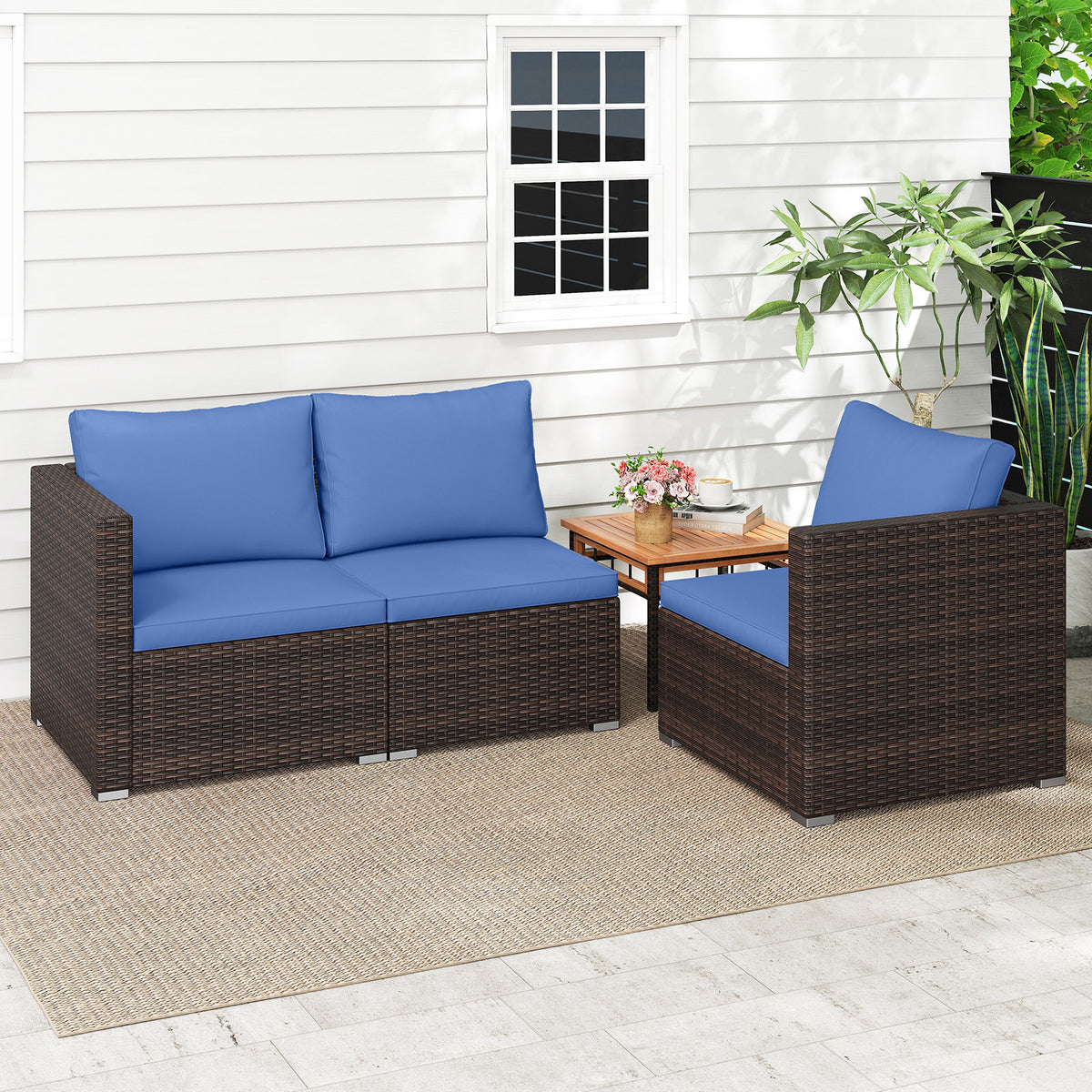 3 Pieces Outdoor Sectional Sofa Set with Soft Cushions