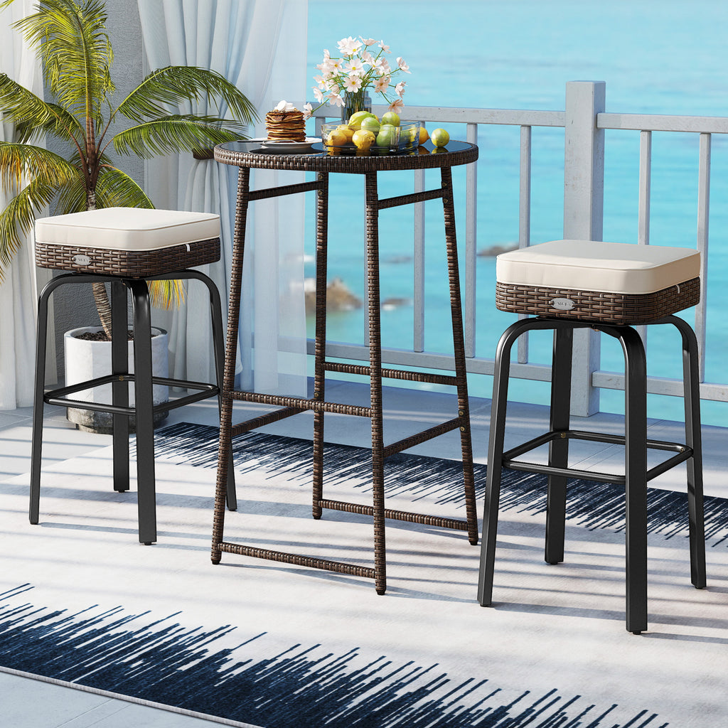 3 Pieces Outdoor Swivel Bar Set PE Rattan Height Table with 2 Chairs