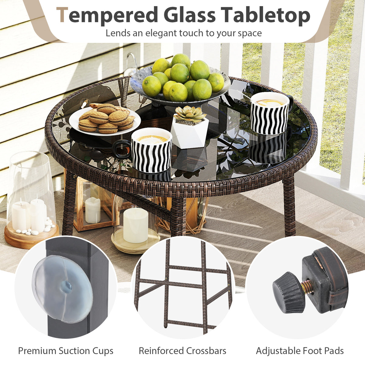 3 Pieces Outdoor Swivel Bar Set PE Rattan Height Table with 2 Chairs