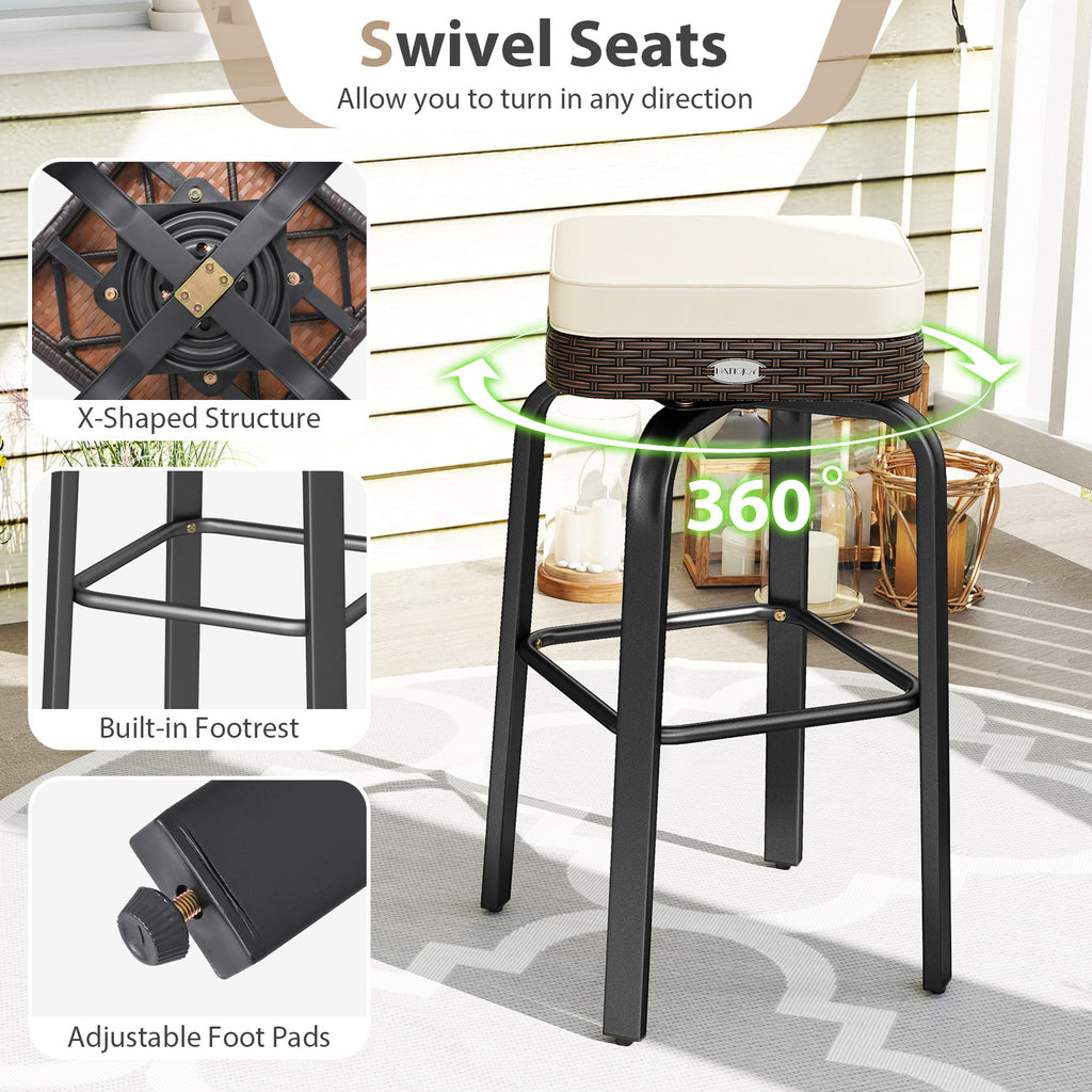 3 Pieces Outdoor Swivel Bar Set PE Rattan Height Table with 2 Chairs