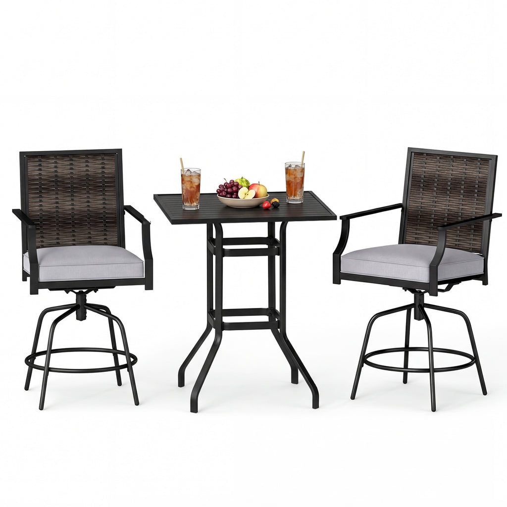 32 Inches Outdoor Steel Square Bar Table with Powder-Coated Tabletop