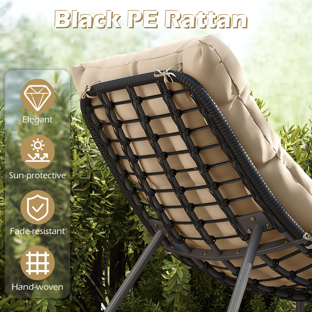 3 Pieces PE Rattan Conversation Set with Cushioned Papasan Chairs