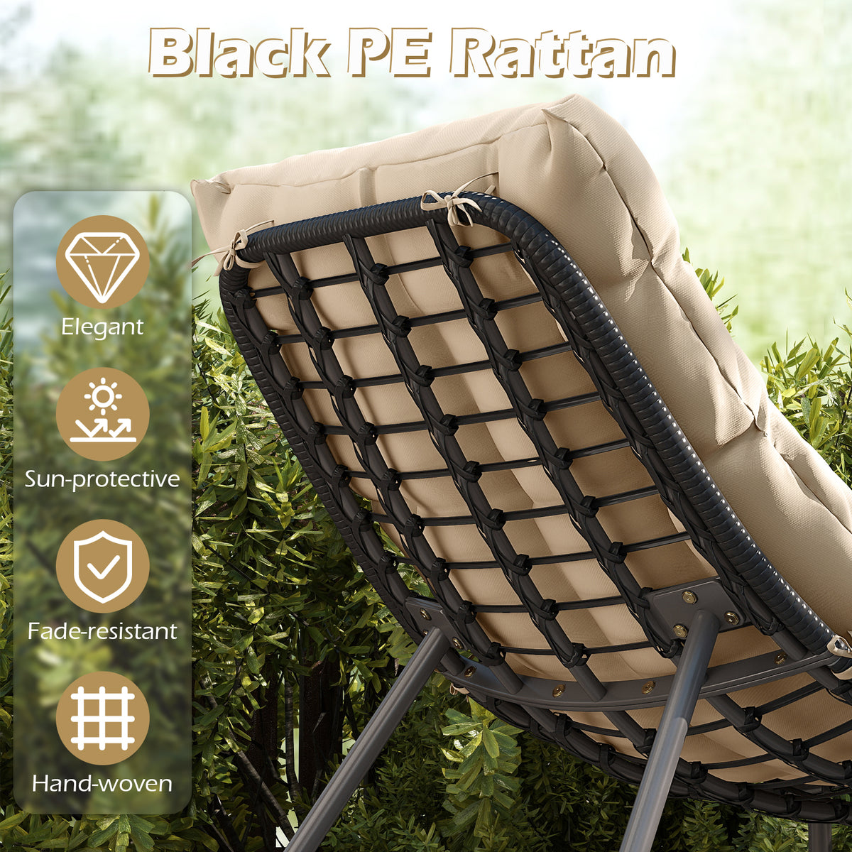 3 Pieces PE Rattan Conversation Set with Cushioned Papasan Chairs