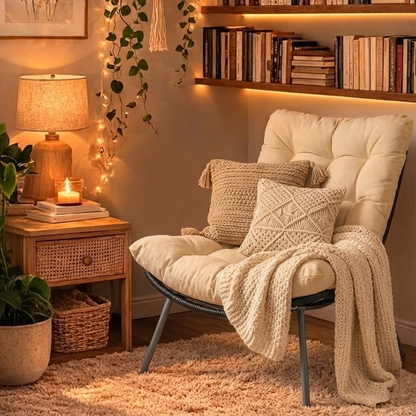 3 Pieces PE Rattan Conversation Set with Cushioned Papasan Chairs
