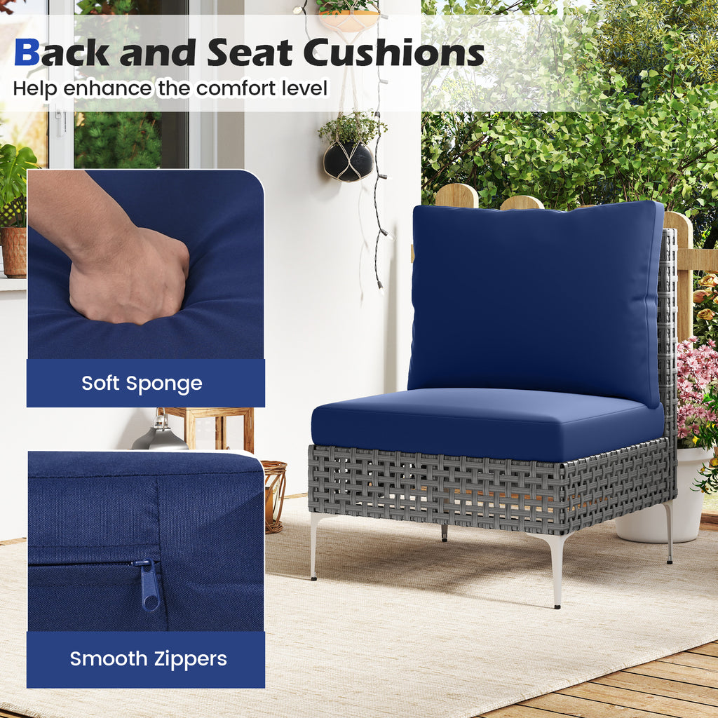 3 Pieces PE Rattan Conversation Chairs with Coffee Table, Navy