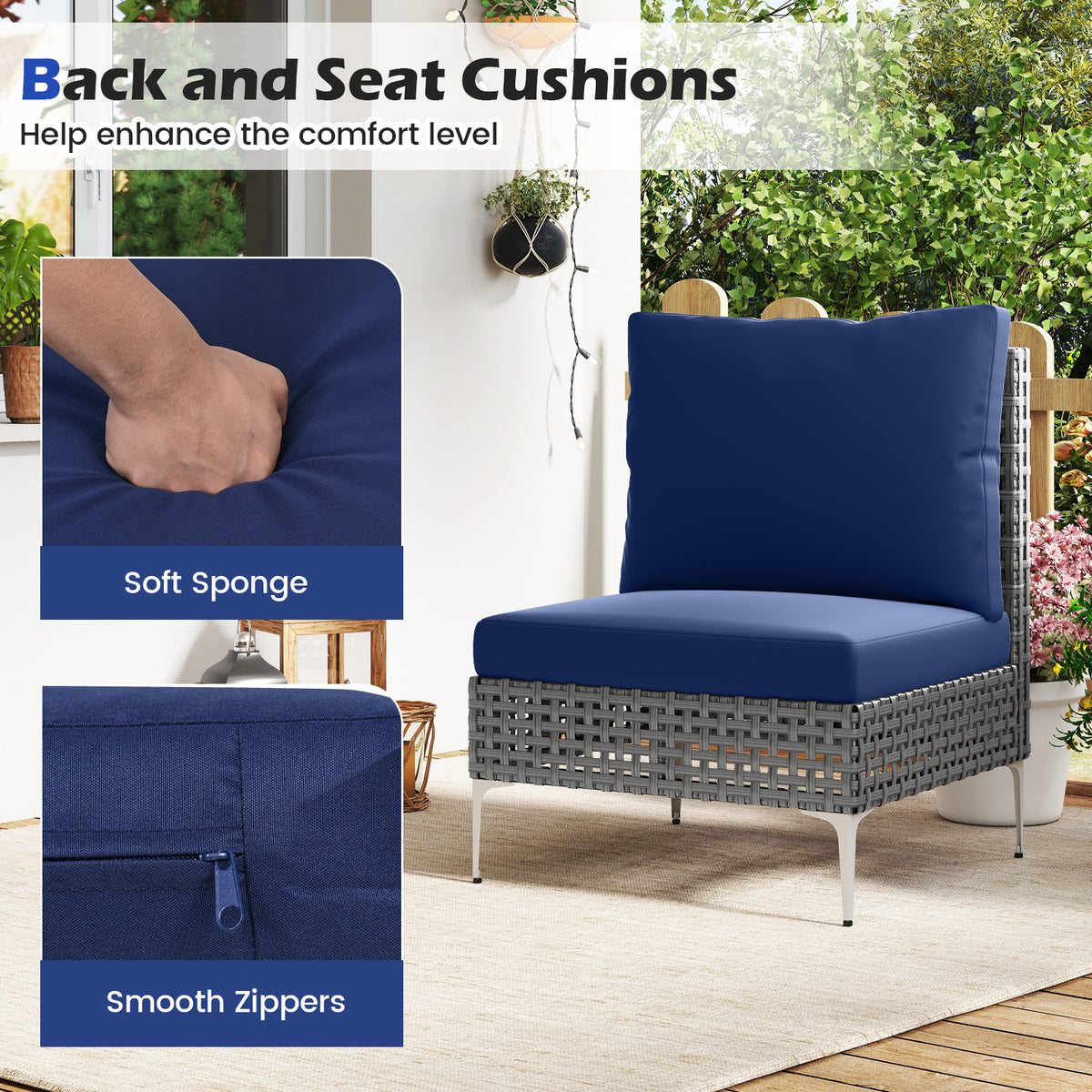 3 Pieces PE Rattan Conversation Chairs with Coffee Table, Navy