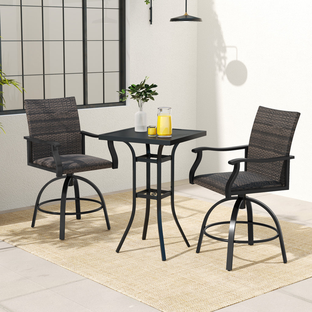 3 Pieces PE Wicker Patio Swivel Bar Set with Quick-Drying Foam