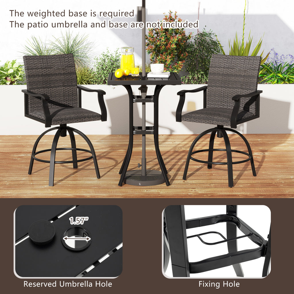 3 Pieces PE Wicker Patio Swivel Bar Set with Quick-Drying Foam