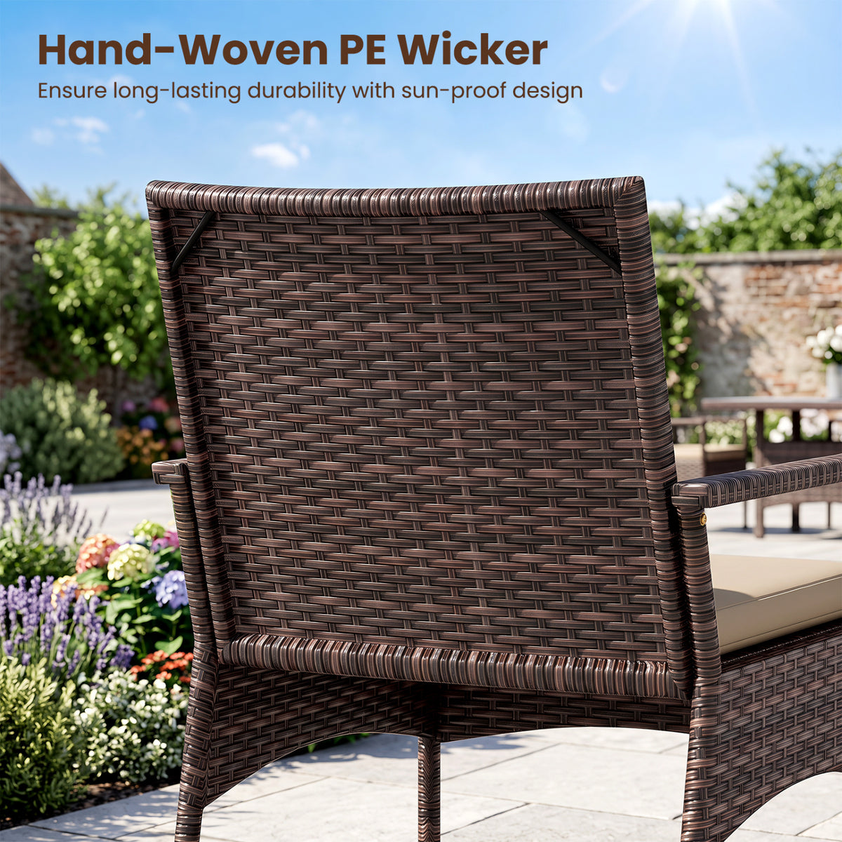 3 Pieces PE Wicker Rocking Bistro Set with 2-Tier Side Table Cushions
