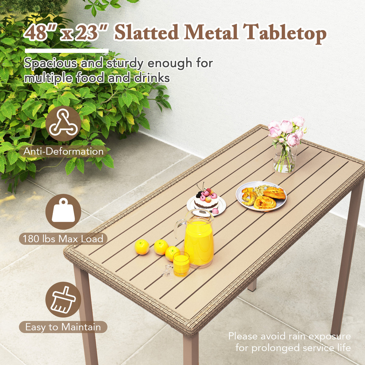 3-Piece Patio Bar Table Set with 2 Armless Chairs