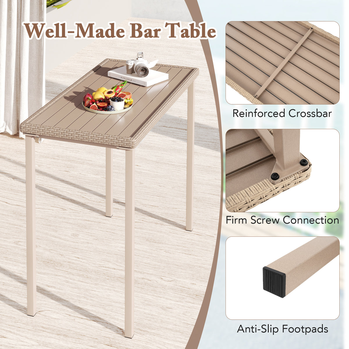 3-Piece Patio Bar Table Set with 2 Armless Chairs