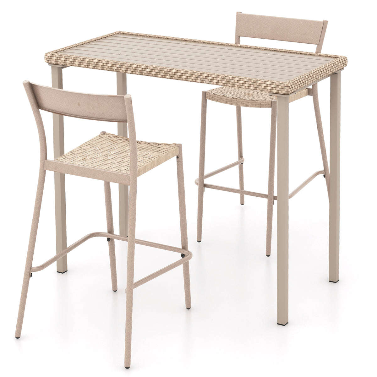 3-Piece Patio Bar Table Set with 2 Armless Chairs