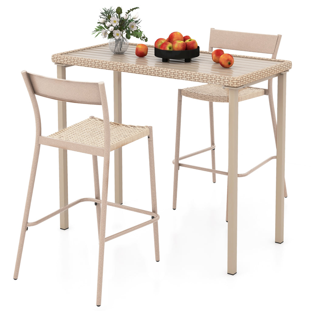 3-Piece Patio Bar Table Set with 2 Armless Chairs