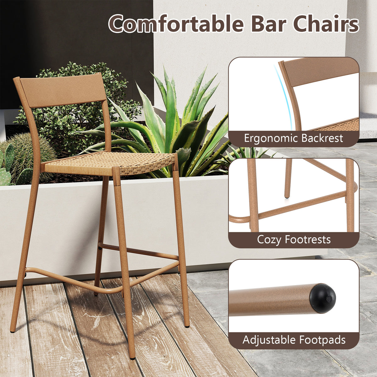 3 Pieces Patio Bar Table Set with Height and 2 Armless Chairs