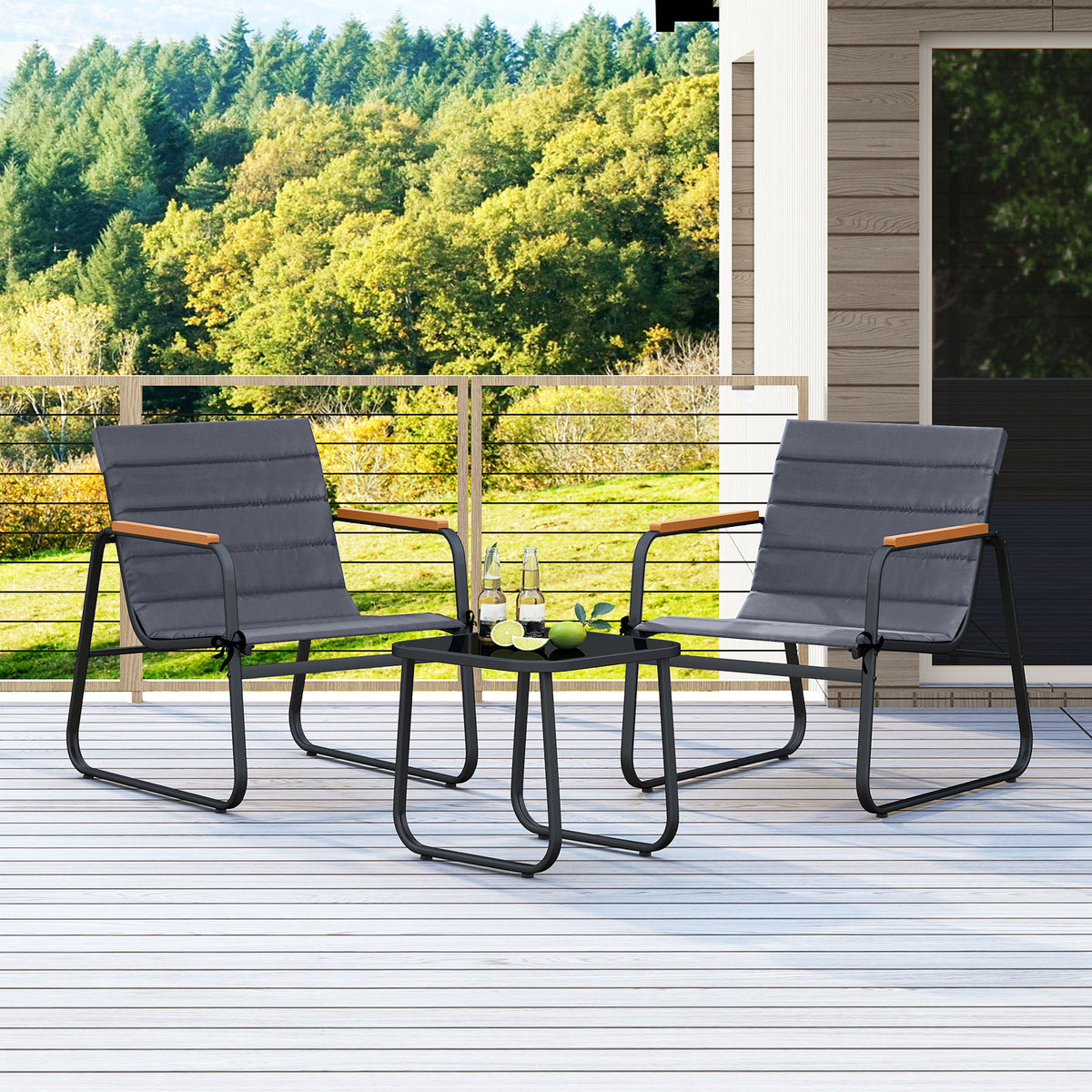 3 Pieces Patio Bistro Set Outdoor Fabric Conversation