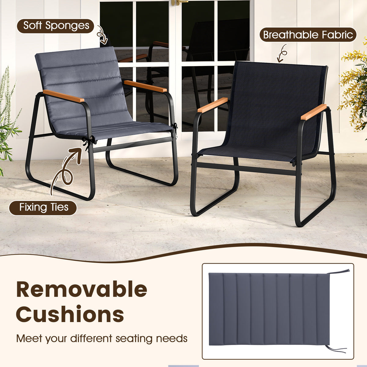 3 Pieces Patio Bistro Set Outdoor Fabric Conversation