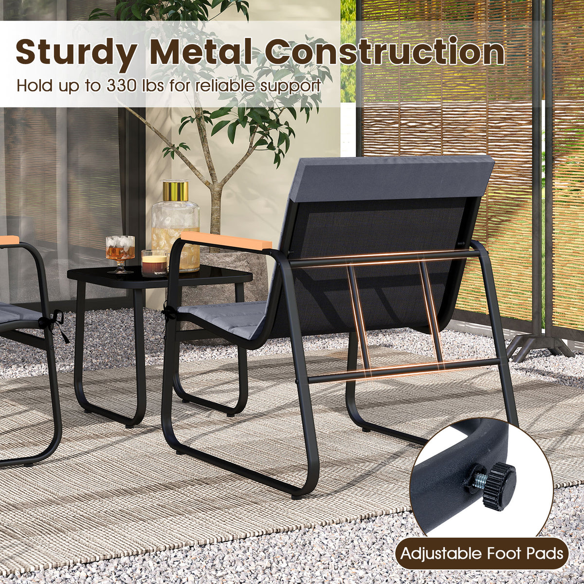3 Pieces Patio Bistro Set Outdoor Fabric Conversation