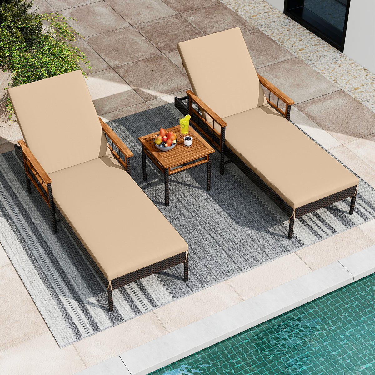 3-Piece Patio Chaise Lounge Set with Cushions