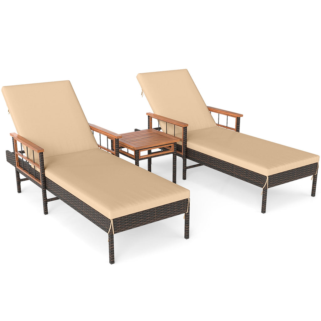 3-Piece Patio Chaise Lounge Set with Cushions