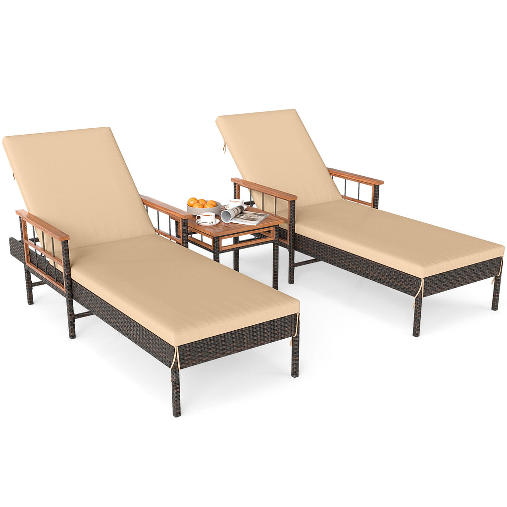 3-Piece Patio Chaise Lounge Set with Cushions