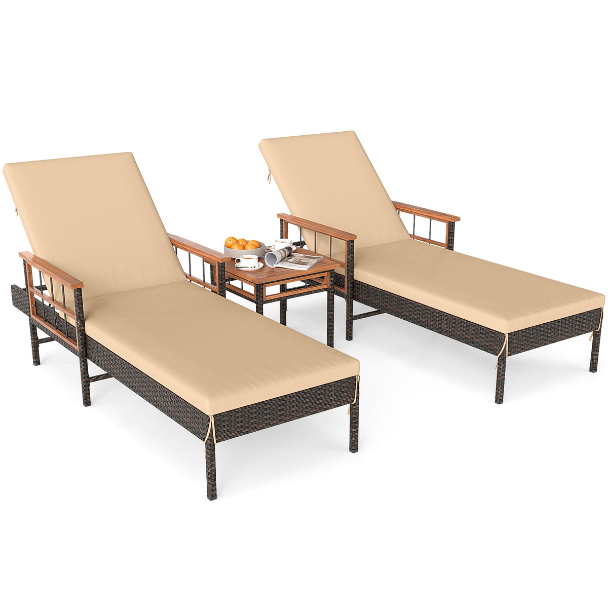 3-Piece Patio Chaise Lounge Set with Cushions
