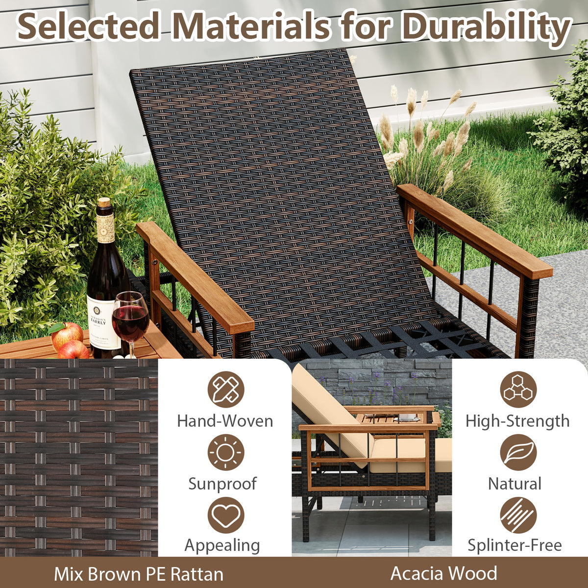 3-Piece Patio Chaise Lounge Set with Cushions