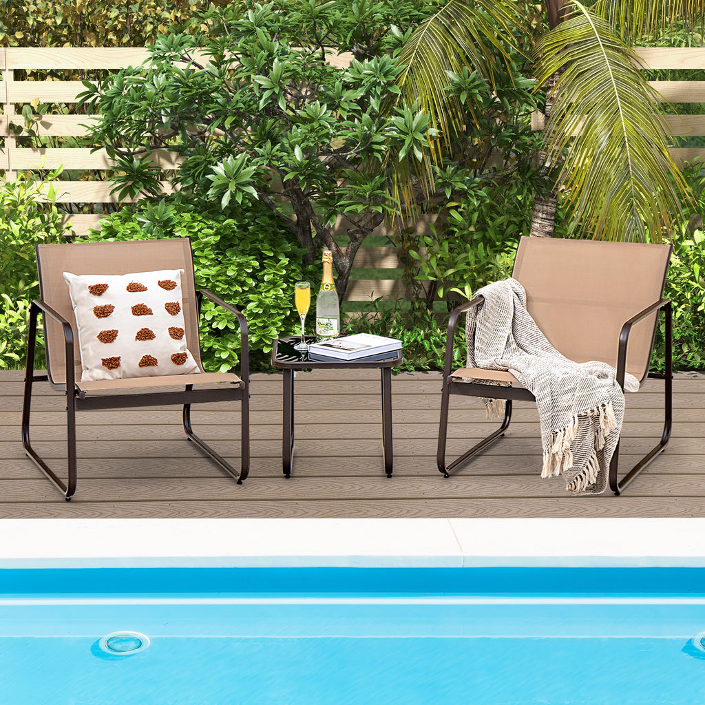 3 Pieces Patio Conversation Set with Breathable Fabric and Tabletop