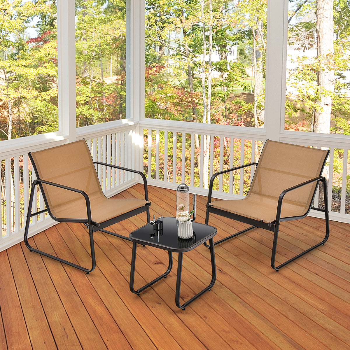3 Pieces Patio Conversation Set with Breathable Fabric and Tabletop